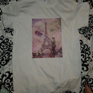 Plain white tshirt with eiffel tower design